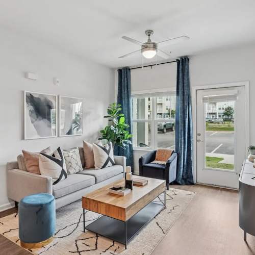 Modern living room with stylish decor at The Mason in Augusta, Georgia