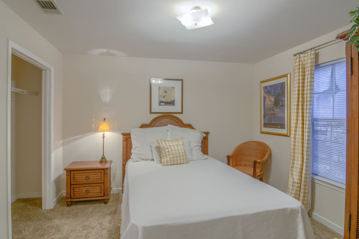 Cozy bedroom at Twin Oaks in Hattiesburg, Mississippi