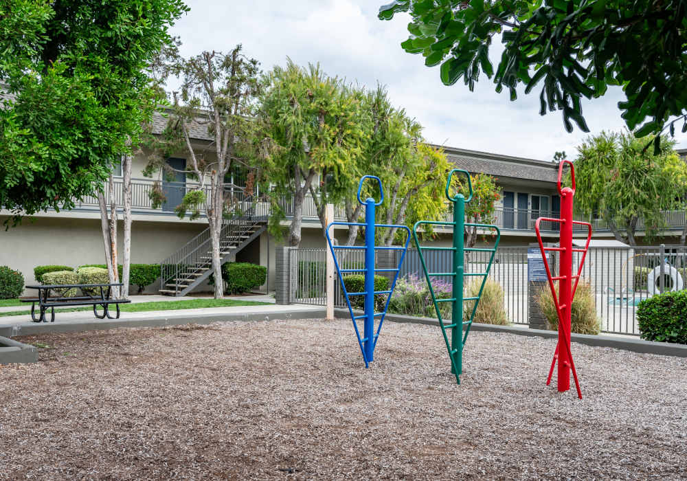 Outdoor seating area at Chatham Village in Tustin, California