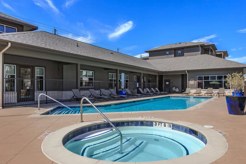 Sparkling spa by the pool at Lotus Village in Austin, Texas