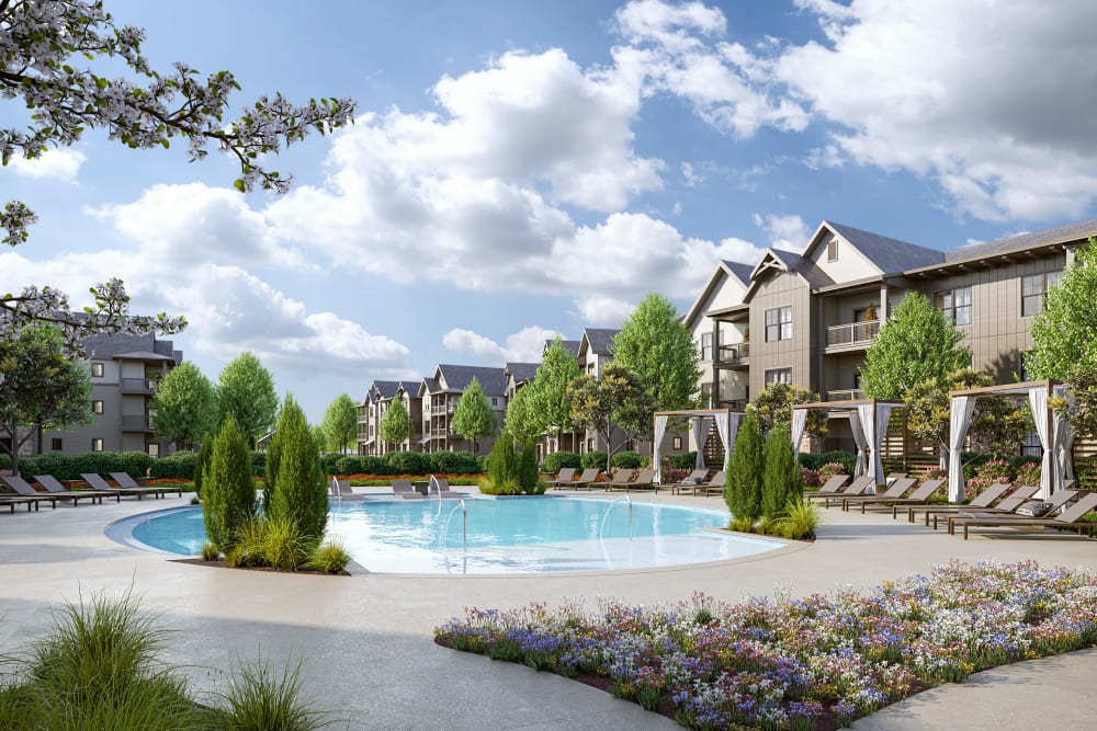 Resort inspired pool at The Holston in Weaverville, North Carolina