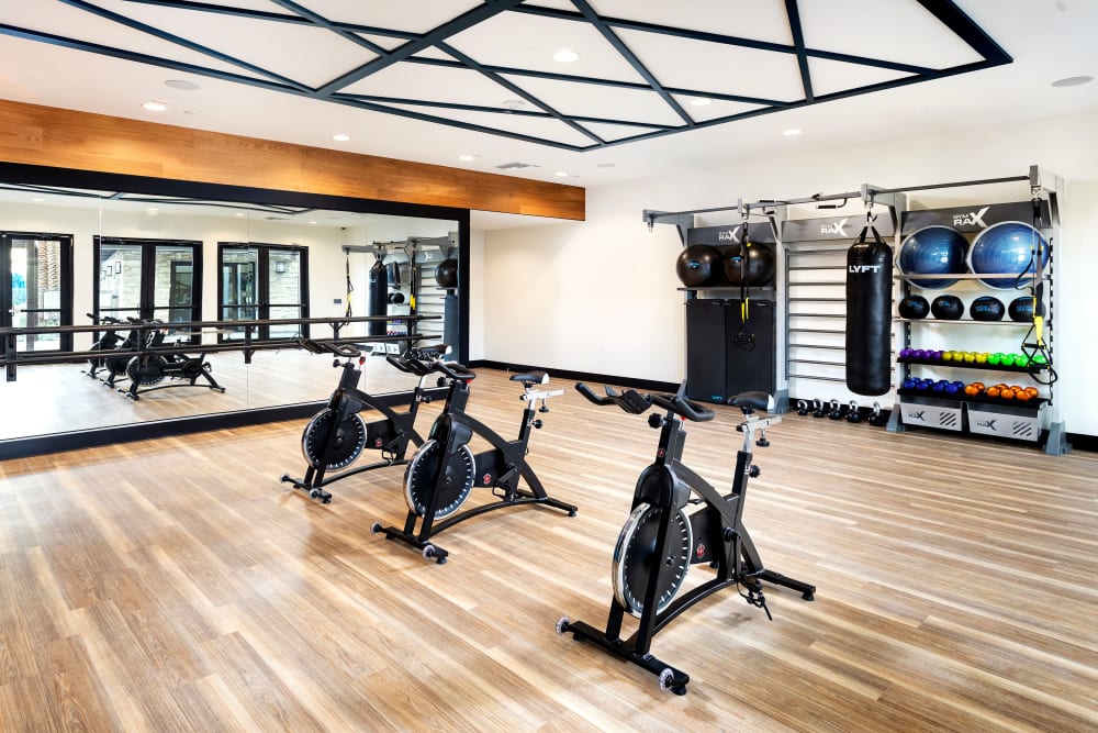 In-place biking area with TV at The Residences at Escaya in Chula Vista, California