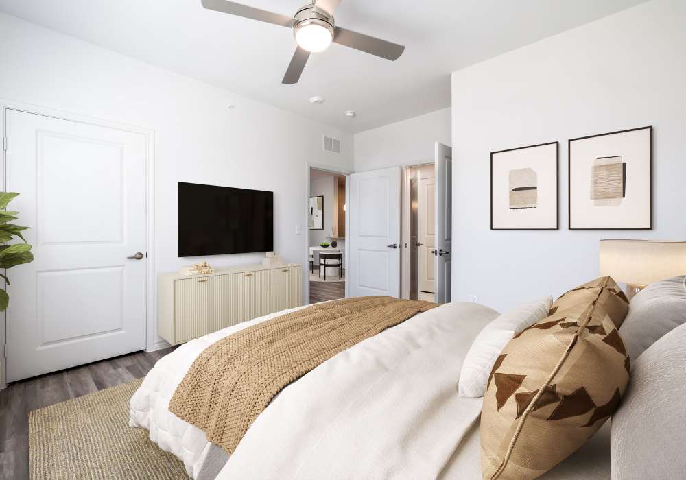 Garden Style bedroom with modern decor at Oak Creek in New Braunfels, Texas