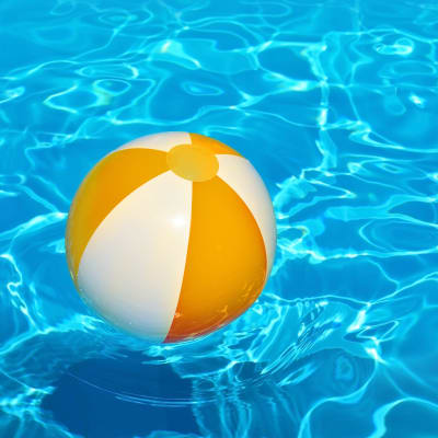 A beach ball in the swimming pool at Fairway Heights in Twentynine Palms, California