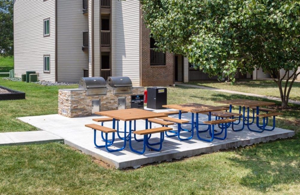 Grill area will picnic tables at Gable Oaks Apartment Homes in Rock Hill, South Carolina