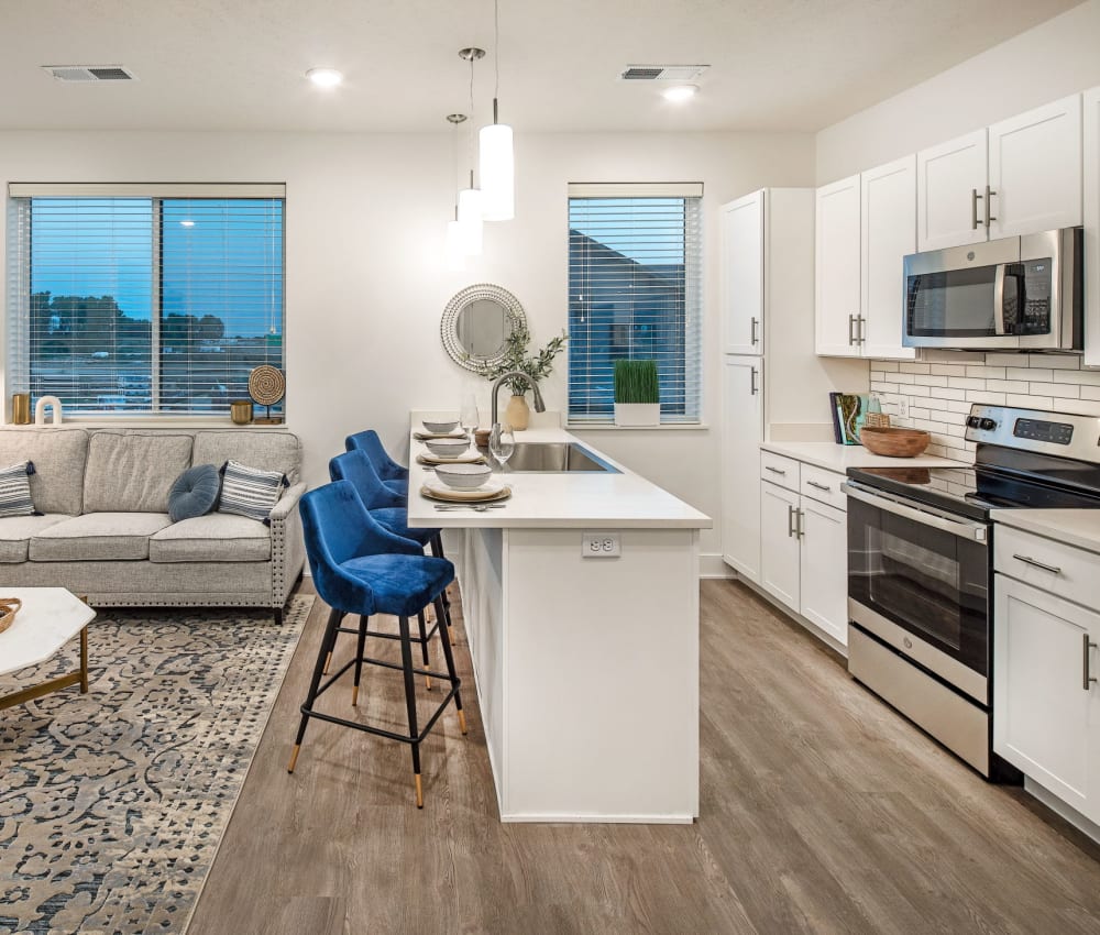 Interior living room with a open kitchen at Ravello 192 in Elkhorn, Nebraska