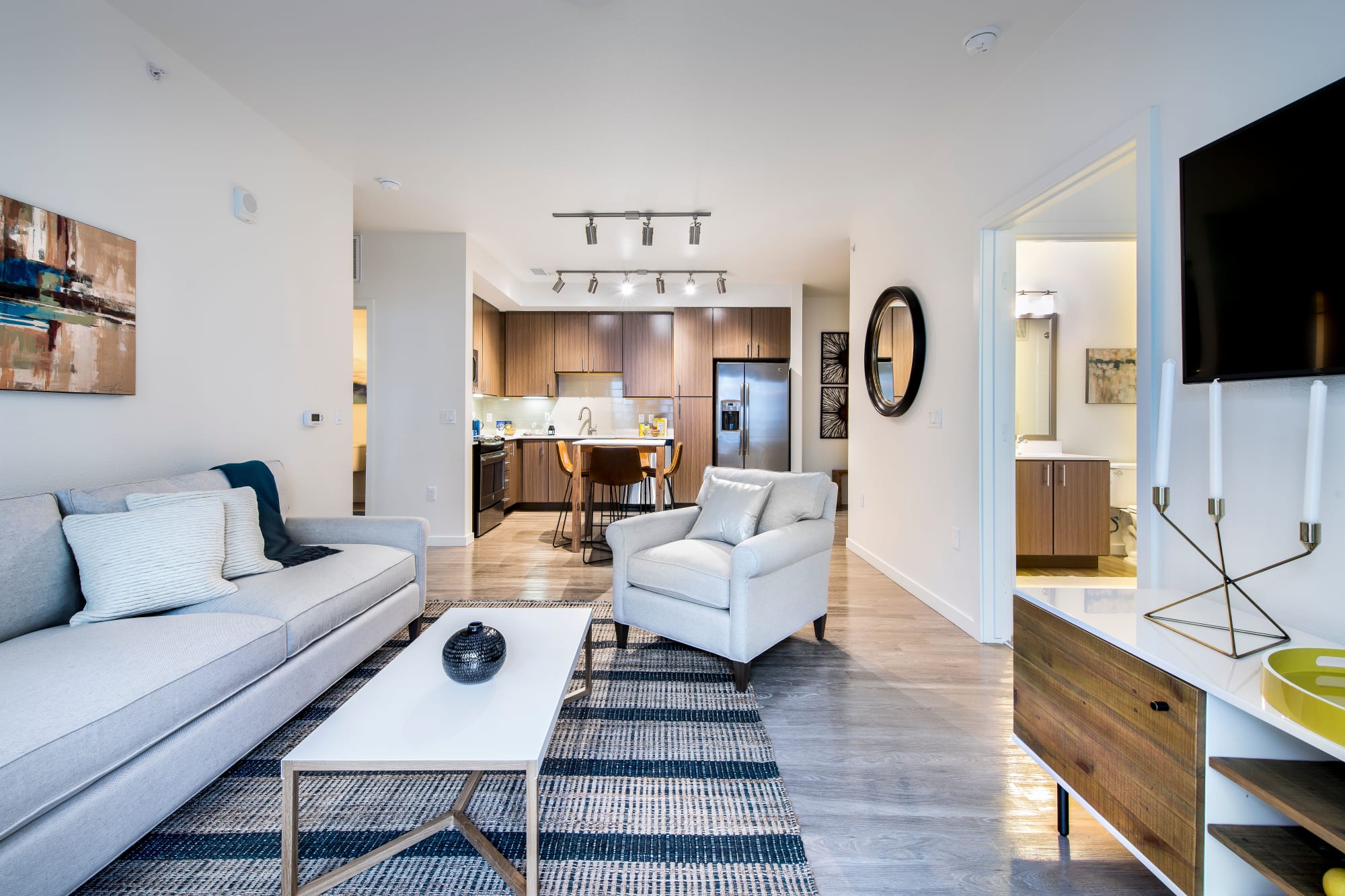A stylishly furnished apartment at Elevate in Englewood, Colorado