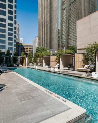 Rendering of residents swimming pool at One Dallas Center in Dallas, Texas