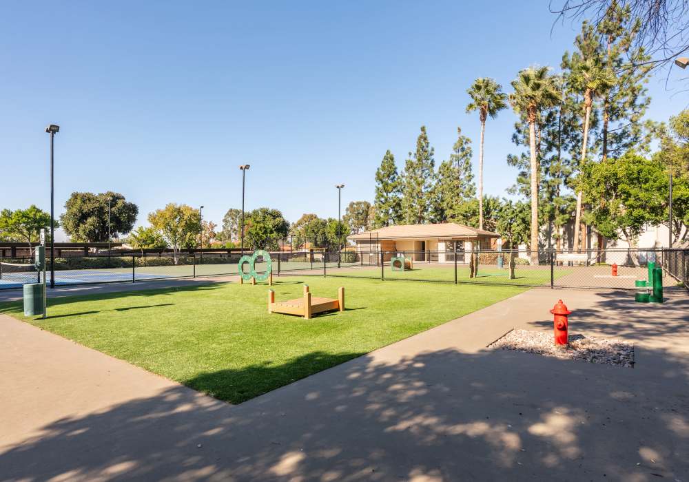 Dog park at Parcwood Apartments in Corona, California  
