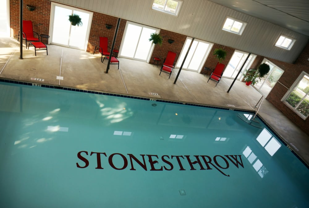 Indoor swimming pool at Stonesthrow Apartment Homes in Greenville, South Carolina