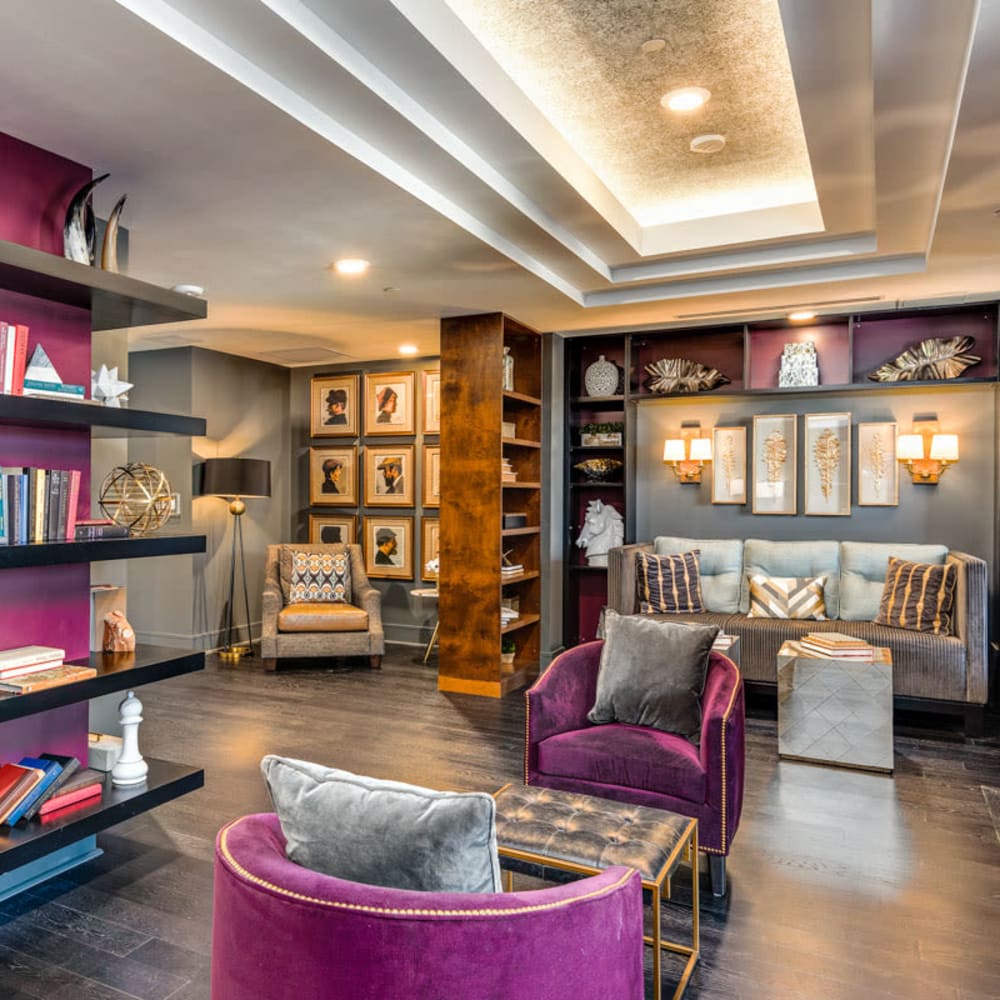 Lounge area with bookshelves at Anthology of Town and Country in Town and Country, Missouri