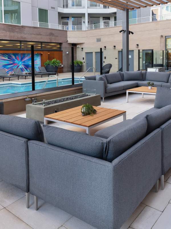 Couches near swimming pool at The Blake, Alexandria, Virginia 