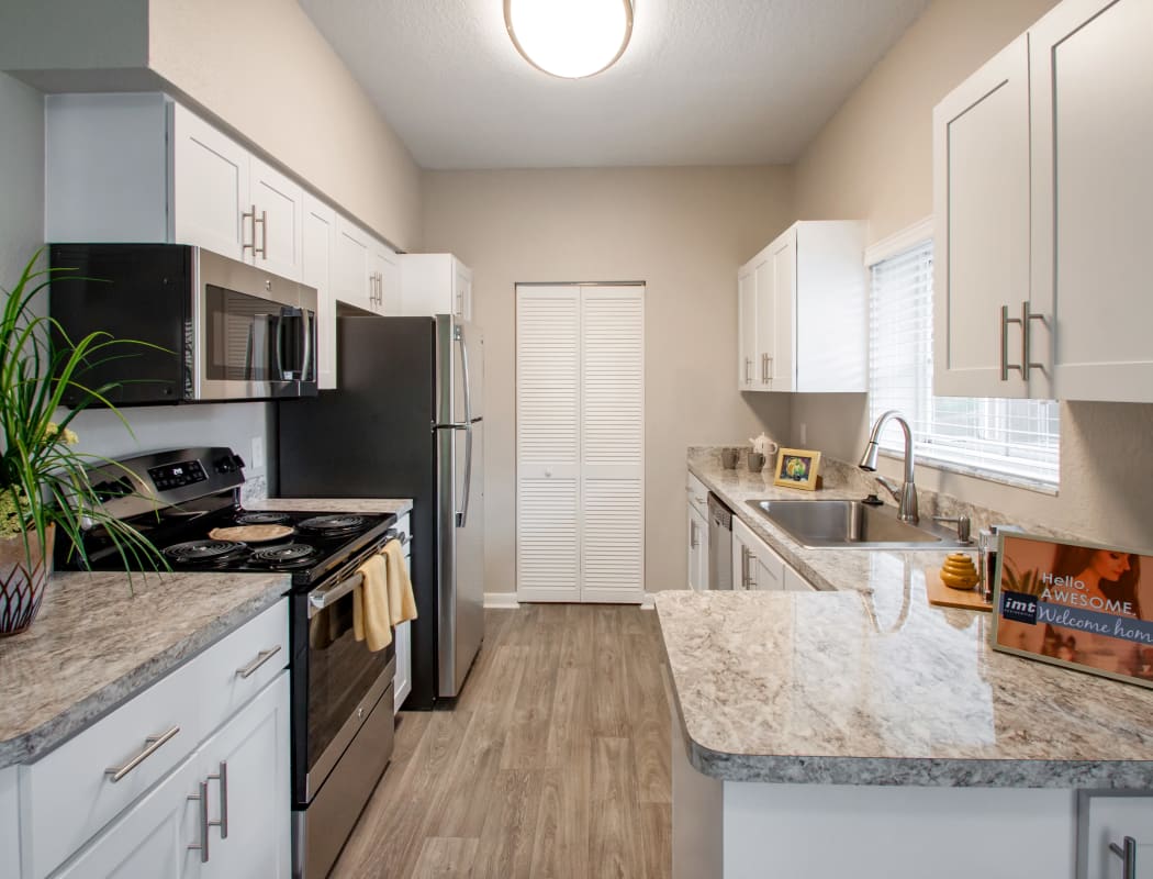 Model kitchen at IMT Pinebrook Pointe in Margate, Florida