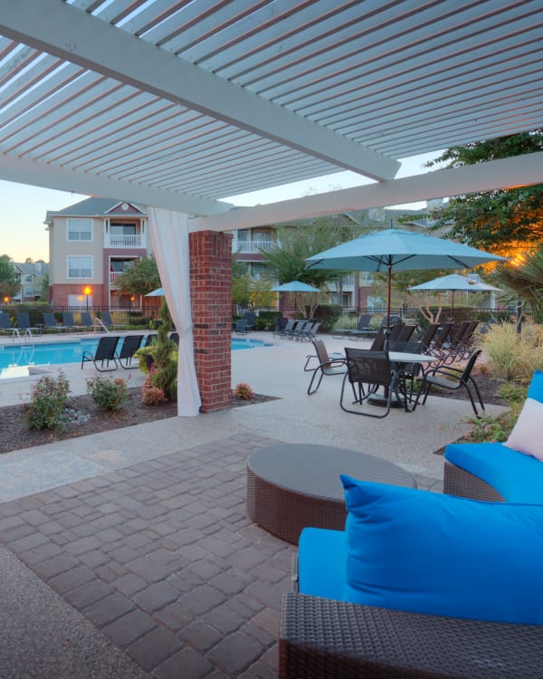 Patio and swimming pool at Preston View in Morrisville, North Carolina