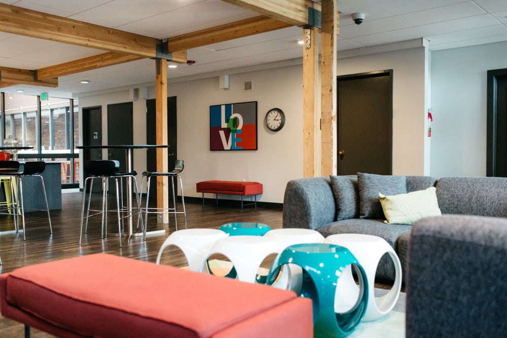 Seating area and foyer at MOD Apartments in Seattle, Washington