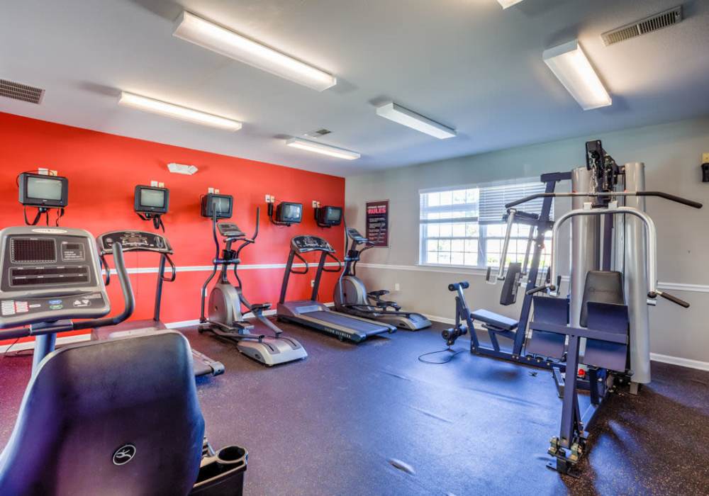 Treadmills in gym at Cedarcrest Village in Lexington, South Carolina