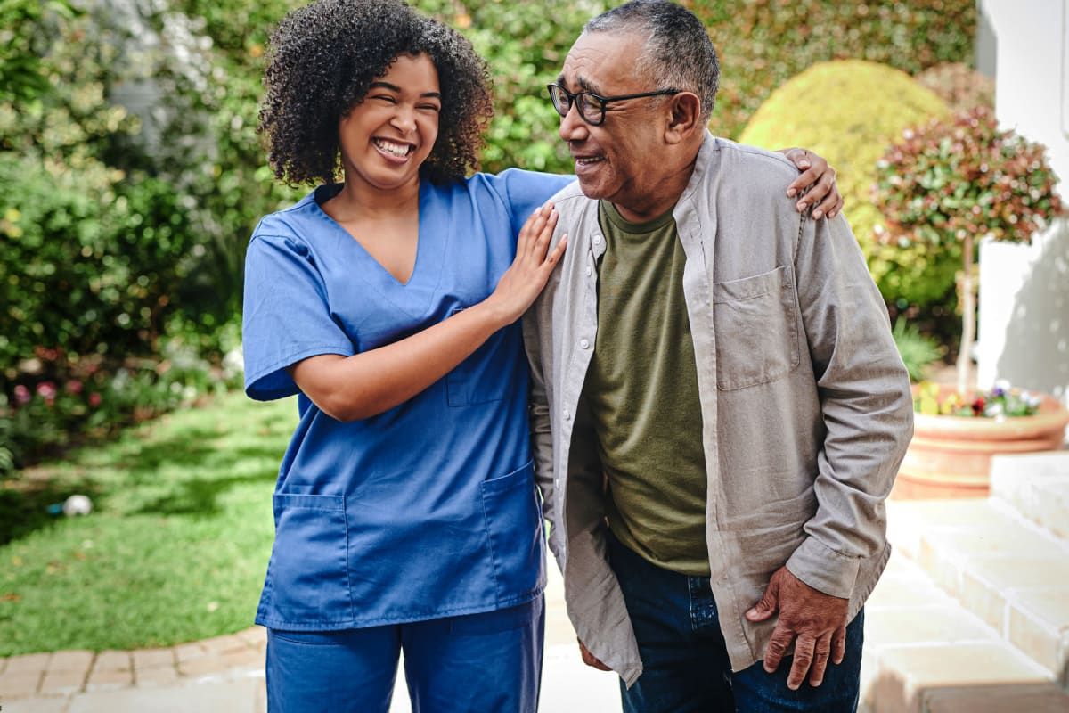 Caregiver and resident at Wildflower Place in Temple, Texas