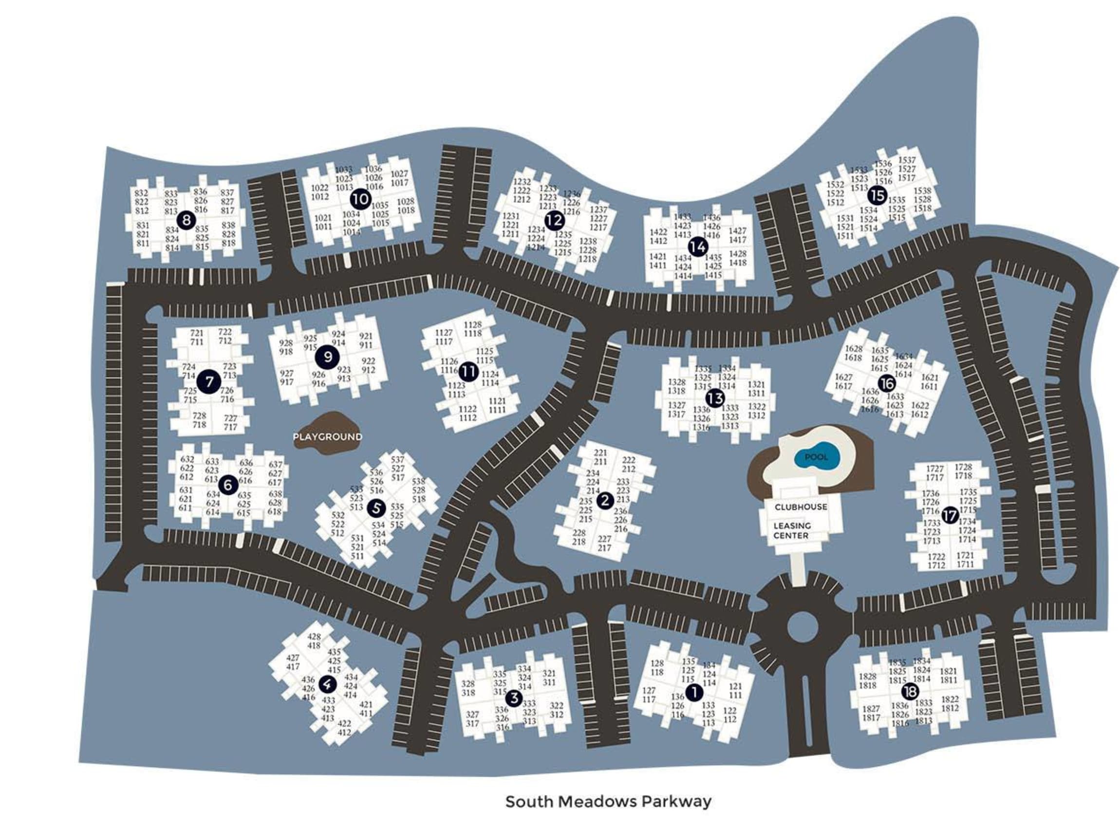Community site map for The Vintage at South Meadows Condominium Rentals in Reno, Nevada