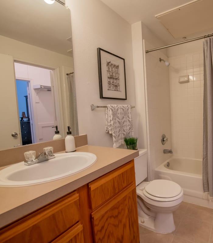 Bathroom with tile flooring at The Pointe of Ridgeland in Ridgeland, Mississippi