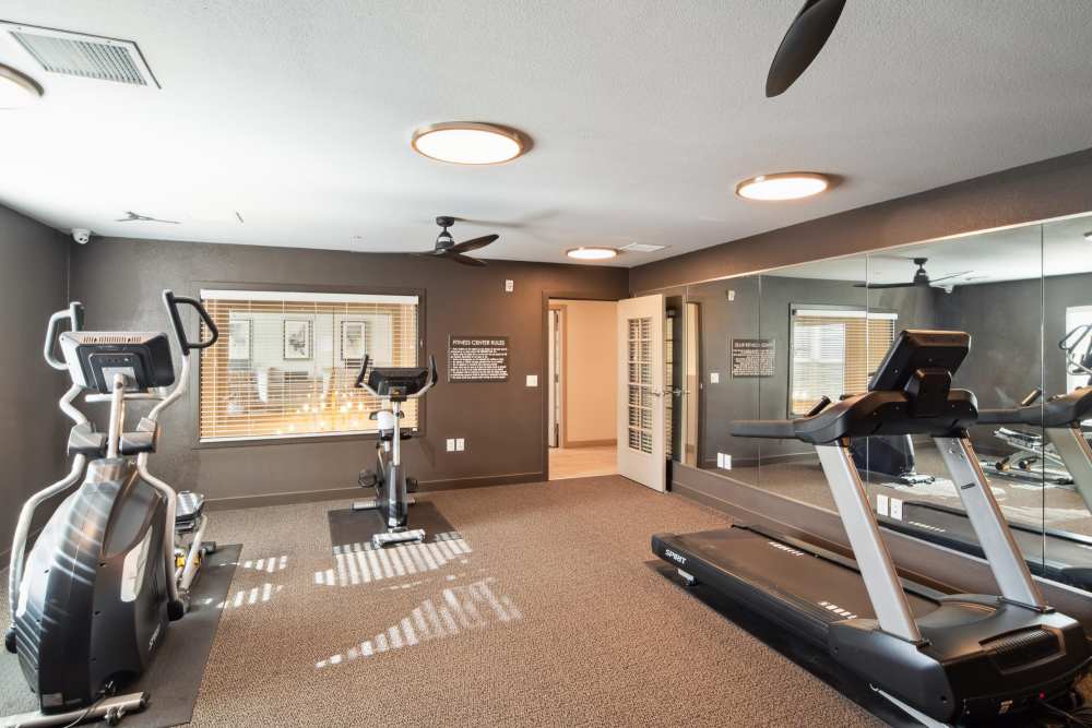 Well-equipped fitness center at Villas At Mesa Ridge in Fountain,Colorado