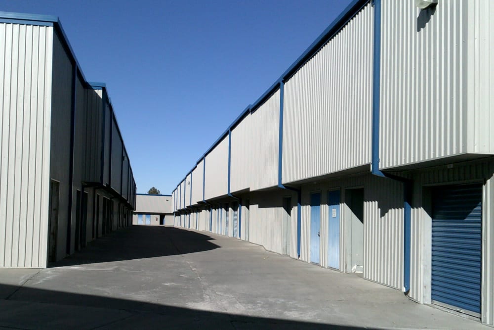 Exterior storage units with drive-up access at A-American Self Storage in Reno, Nevada