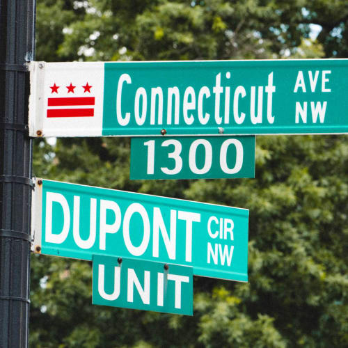 Street sign for Dupont Circle near Highbridge in Washington, District of Columbia