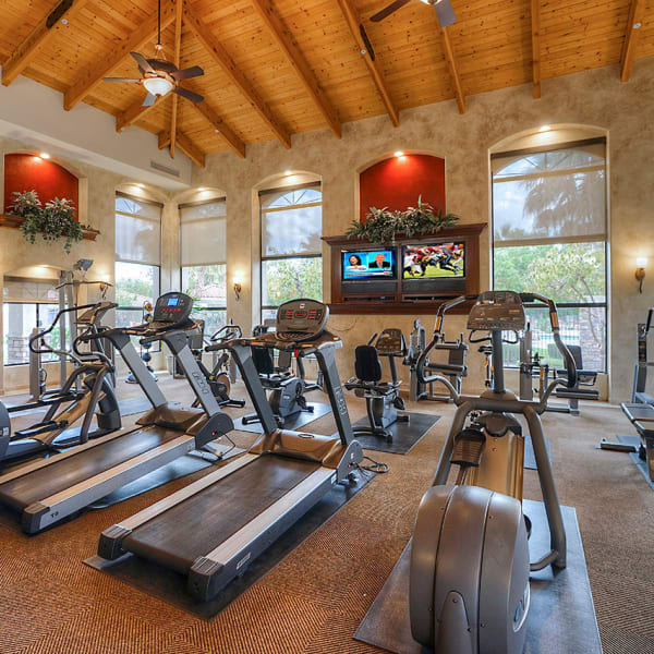 State-of-the-art fitness center with television at San Palacio in Chandler, Arizona