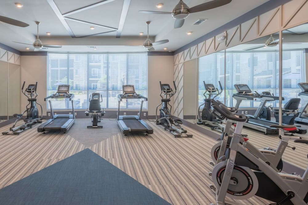 Spin cycles and cardio equipment in the fitness center at Haven at Rivergate in Charlotte, North Carolina