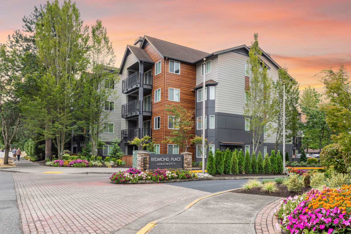 Exterior view of Redmond Place Apartments in Redmond, Washington