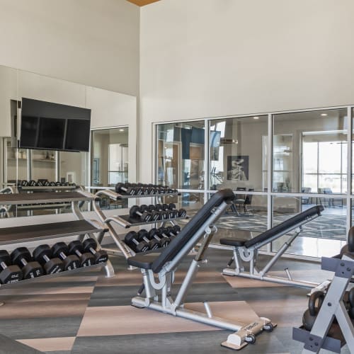 Fitness center at The Grand At Saginaw in Saginaw, Texas
