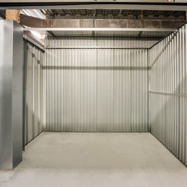 An open indoor storage unit at StorQuest Self Storage in North Miami Beach, Florida