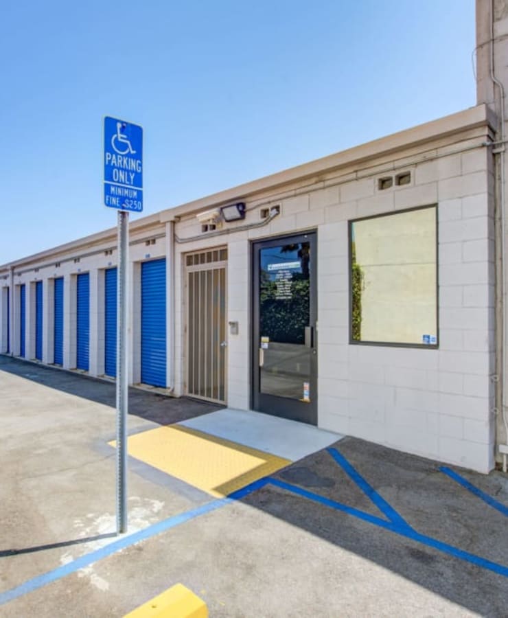 The exterior of the main entrance at StorQuest Self Storage in Rosemead, California