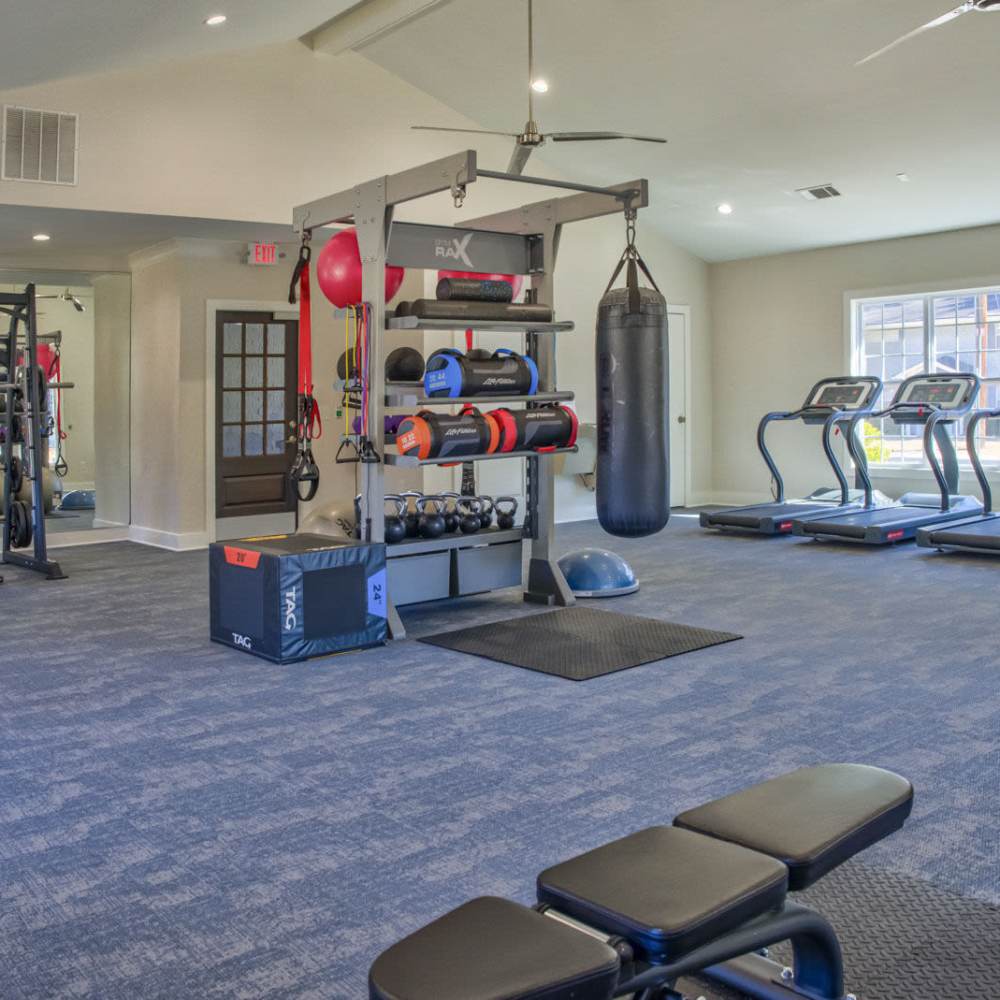 Fitness center with treadmills at Avonlea Westside in Atlanta, Georgia