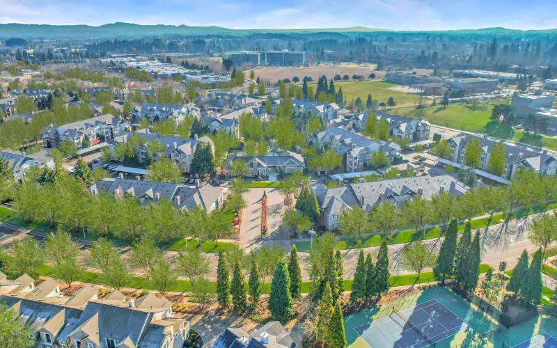 An aerial view of the property at The Grove at Orenco Station in Hillsboro, Oregon 