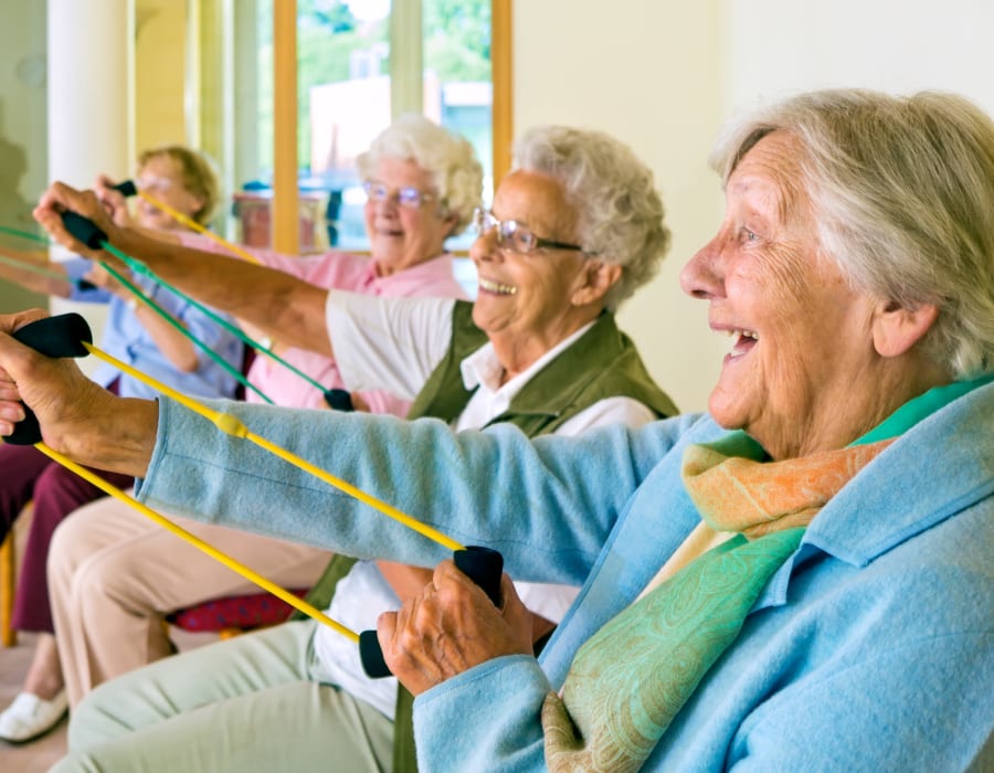 Residents exercising at Innovation Senior Living in Winter Park, Florida