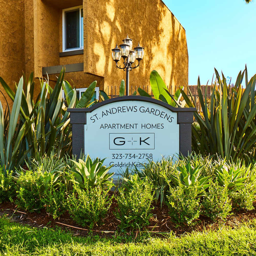 Name board at St. Andrews Gardens in Los Angeles, California
