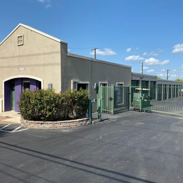 The front entrance and gate at Lockaway Storage in San Antonio, Texas