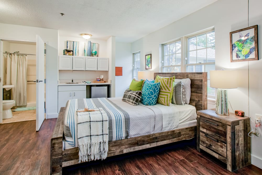 Hardwood-style floors in a bedroom at Wood Haven in Tewksbury, Massachusetts