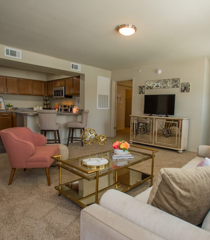 Carpeted living room at Tuscany Ranch in Waco, Texas