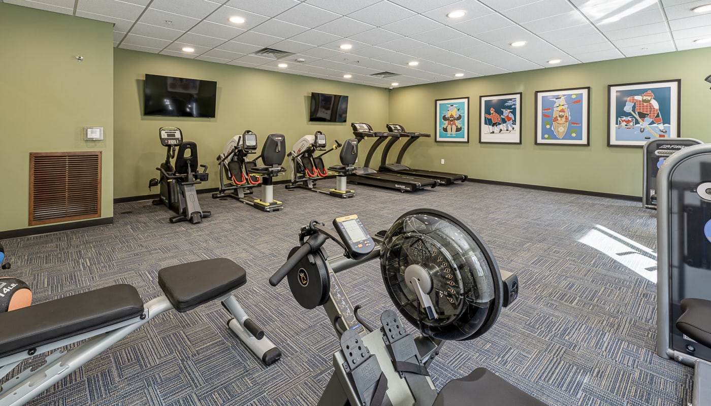 Community fitness center with cardio equipment at The Pillars of Grand Rapids in Grand Rapids, Minnesota