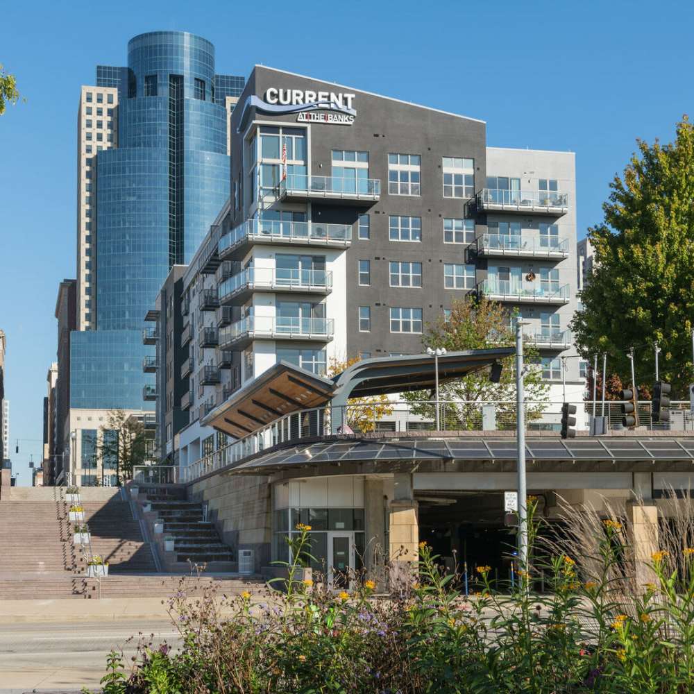 Exterior view of an apartment at Current at The Banks in Cincinnati,Ohio