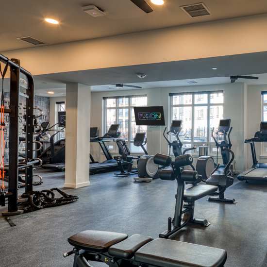 Fitness center at Fusion at Neon in Norfolk, Virginia
