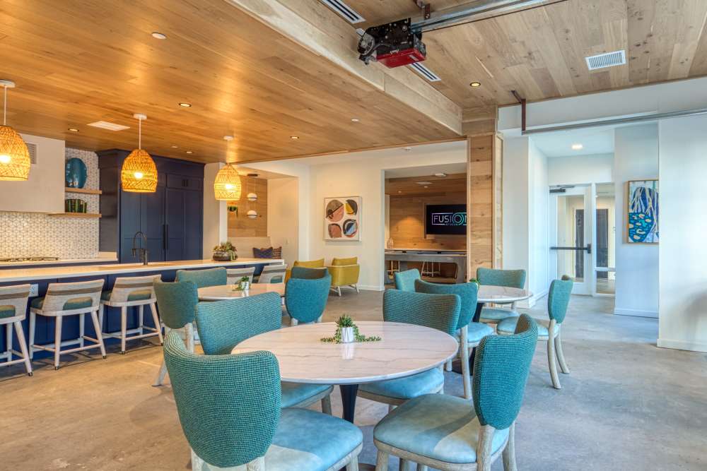 Community clubhouse lounge at Fusion at Neon in Norfolk, Virginia