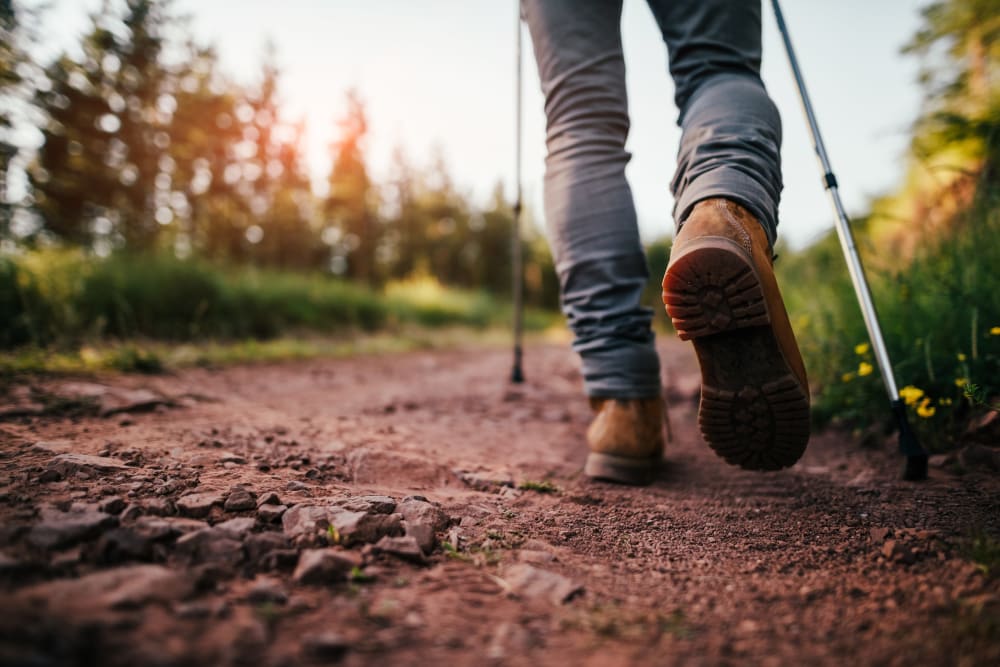 Resident hiking on a trail near The 450 in Lombard, Illinois