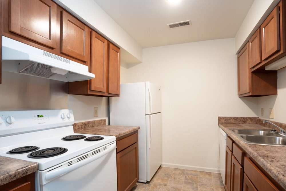 Apartment kitchen at Fox Acres Apartments in Kokomo, Indiana