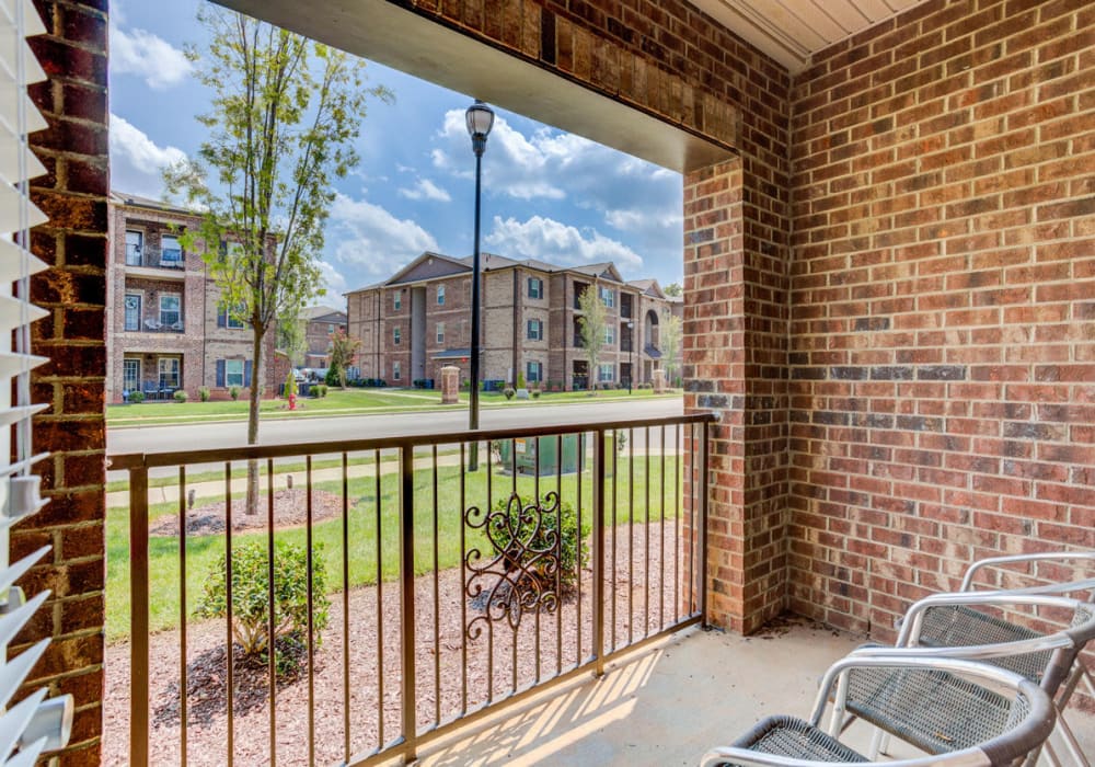 Patio view of community at Bacarra Apartments in Raleigh, North Carolina