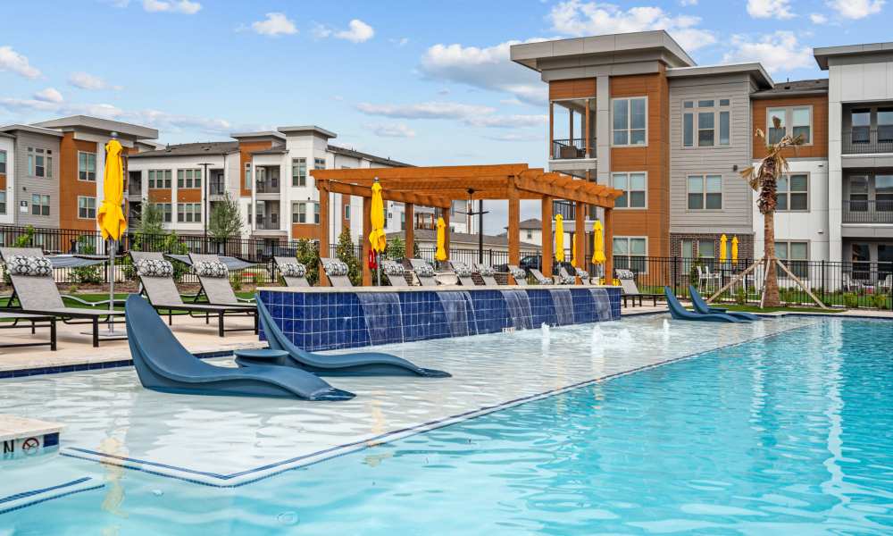 Resort style pool area at Opal Point at Kyle in Kyle. TX