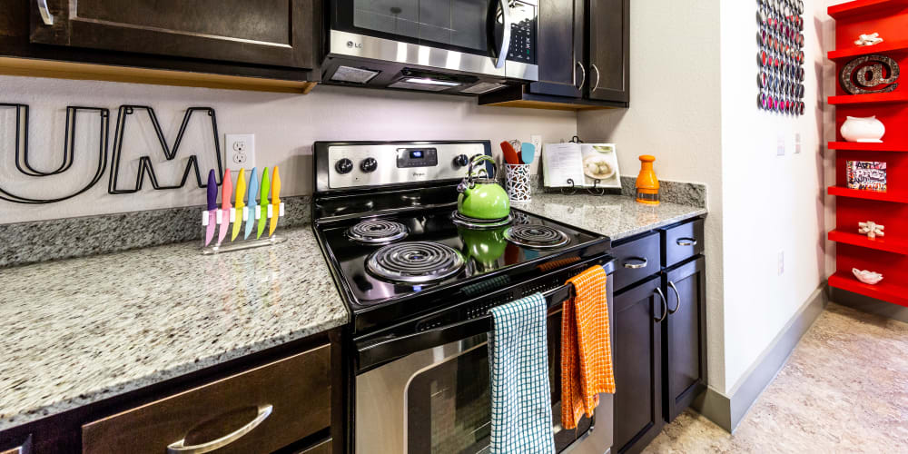 Bright kitchen at Regents West at 24th in Austin, Texas