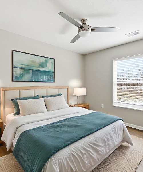 Beautiful bedroom at Granville Woods Lofts in Columbus, Ohio