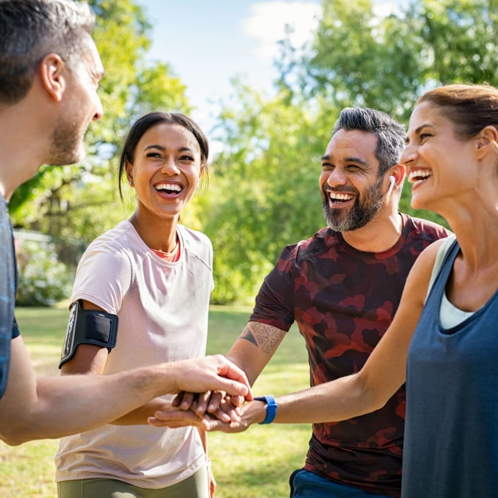 Friends gather for a run near Archer at Brookhill in Charlottesville, Virginia